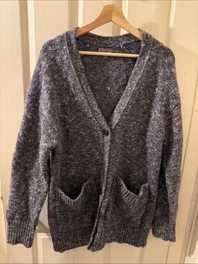 Point Sur wool blend Boho Chic V-Neck Button front Sweater pockets